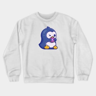 Cute Penguin Eating Doughnut Cartoon Crewneck Sweatshirt